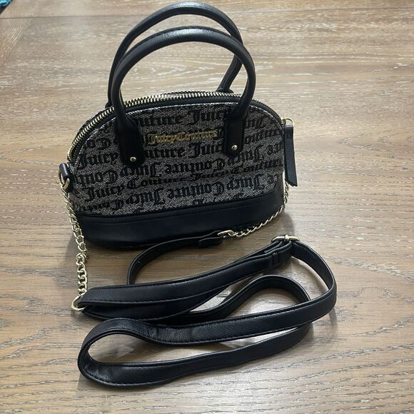 Juicy Couture Mini Crossbody Bag Top Zip Logo Monogram Half Chain Black‎ - Picture 13 of 13